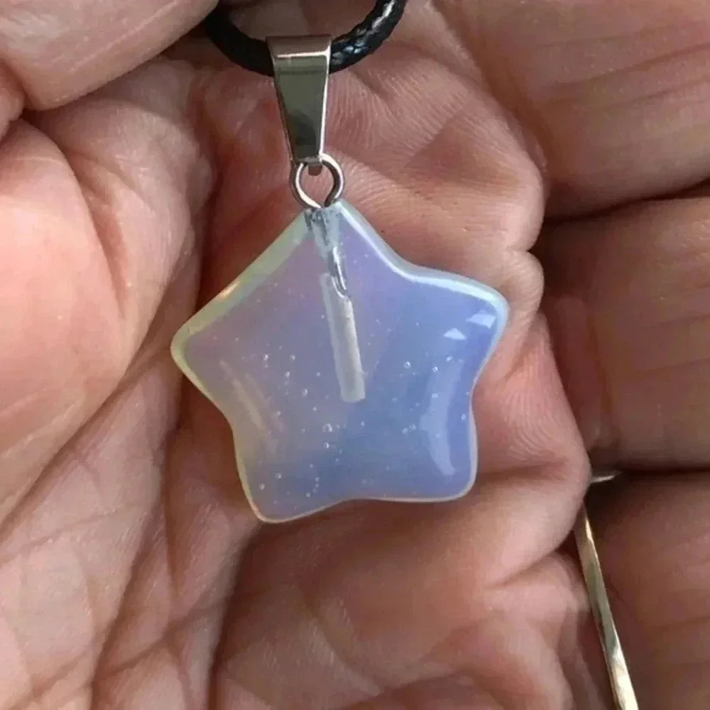 Opalite Star Pendant Leather Necklace NWT